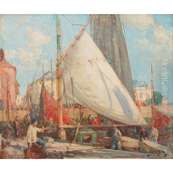 Preparing For Fishing, Honfleur Oil Painting by William Lee-Hankey