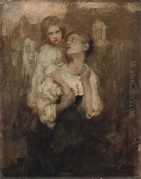 A Mother With A Child On Her Back Oil Painting by William Lee-Hankey