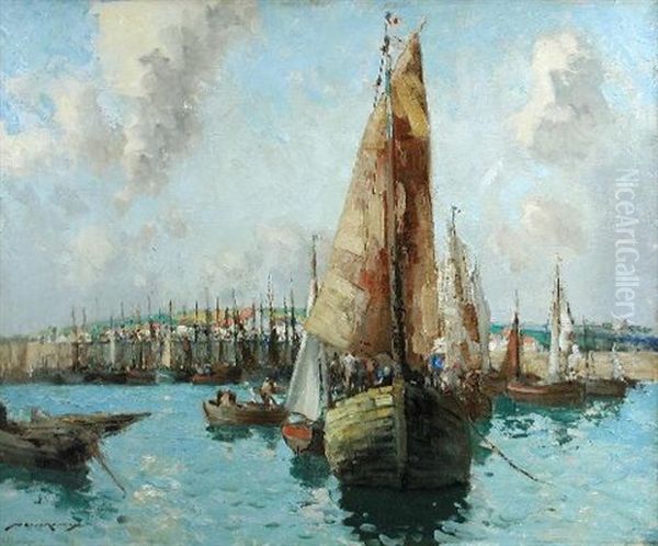 Brittany Harbour Oil Painting by William Lee-Hankey