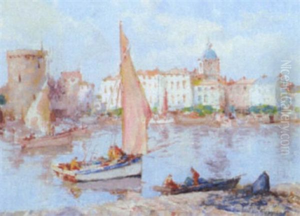 Boats In A Harbour, St. Tropez Oil Painting by William Lee-Hankey