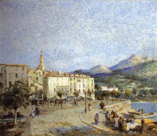 Mentone From The Sea Wall Oil Painting by William Lee-Hankey