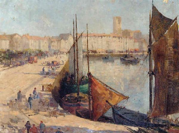 On The Quayside, Boston Oil Painting by William Lee-Hankey