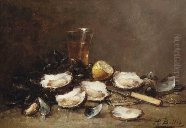 Oysters Oil Painting by Hubert Bellis