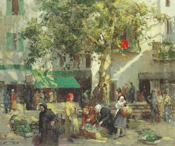 Outdoor Market Oil Painting by William Lee-Hankey