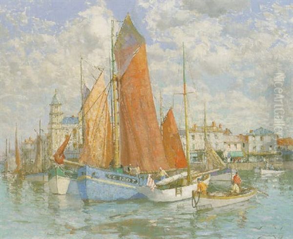 Summer In The Harbour Oil Painting by William Lee-Hankey