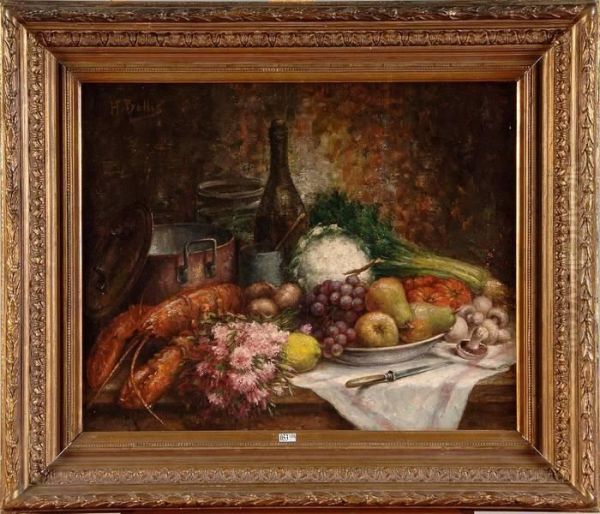 Nature Morte Au Homard, Aux Fruits, Aux Fleurs Et Aux Legumes Oil Painting by Hubert Bellis