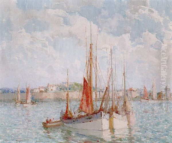 A Brittany Fishing Port Oil Painting by William Lee-Hankey