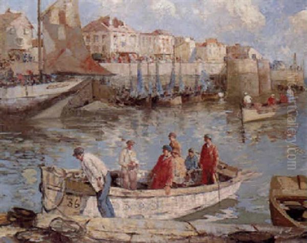 Boats In The Harbour Oil Painting by William Lee-Hankey