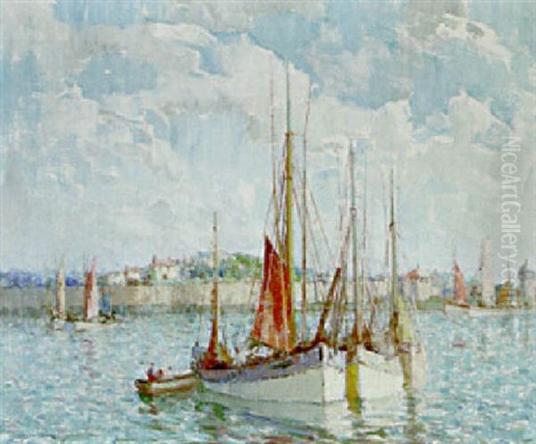 A Brittany Fishing Port Oil Painting by William Lee-Hankey