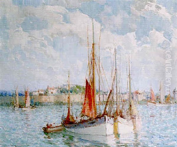 A Brittany Fishing Port Oil Painting by William Lee-Hankey