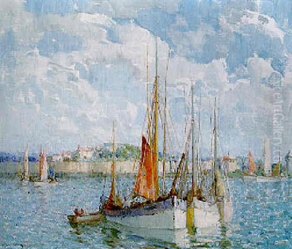 A Brittany Fishing Port Oil Painting by William Lee-Hankey