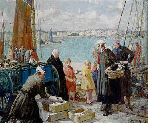 Bretonnes Faisant Leur Marche Sur Le Port De Concarneau Oil Painting by William Lee-Hankey