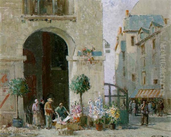 Delphinums In Dieppe Oil Painting by William Lee-Hankey