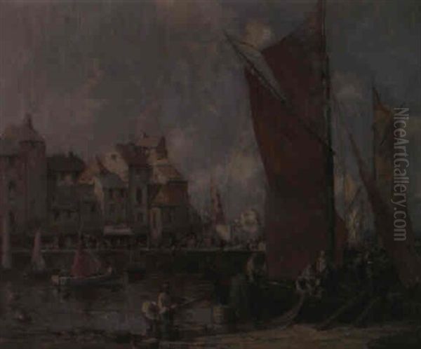 Boats In A Harbor Oil Painting by William Lee-Hankey