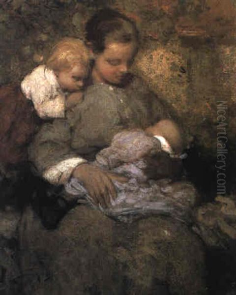 Mother And Children Oil Painting by William Lee-Hankey