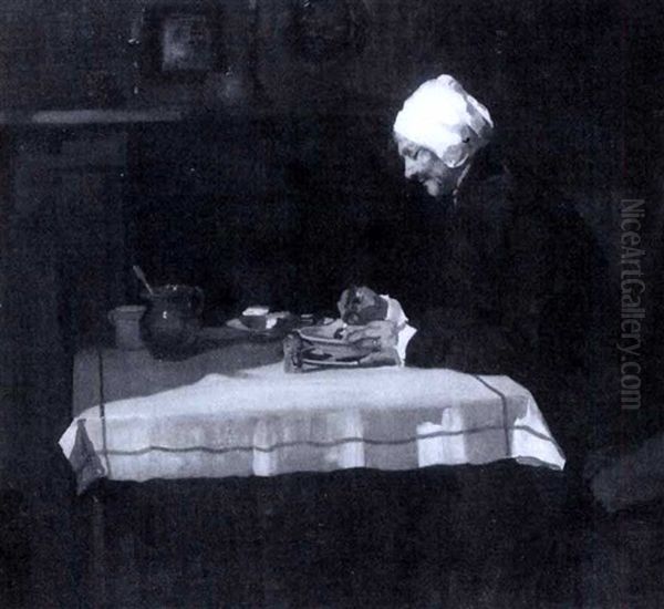 A Solitary Supper Oil Painting by William Lee-Hankey