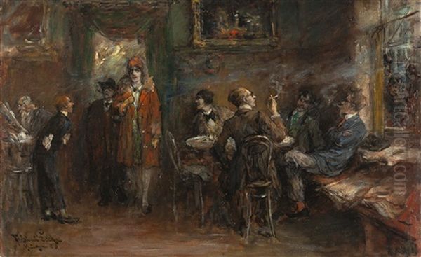 At Cafe Stefanie In Munich Oil Painting by Ferdinand Leeke