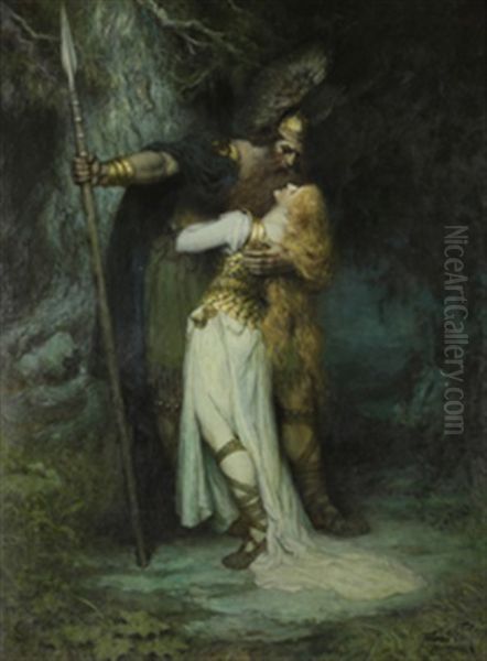 Wotans Farvel Til Brunhilde Oil Painting by Ferdinand Leeke