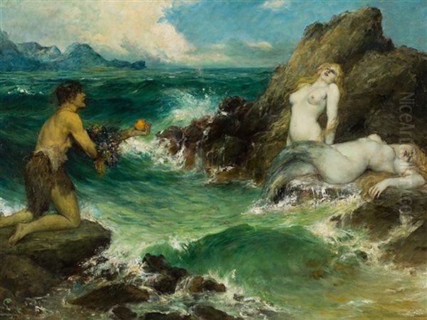 Mermaids Oil Painting by Ferdinand Leeke