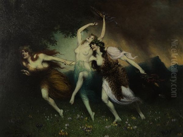 Flight Of The Nymphs Oil Painting by Ferdinand Leeke