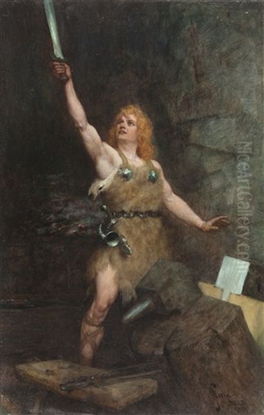 Siegfried In Der Schmiede Oil Painting by Ferdinand Leeke