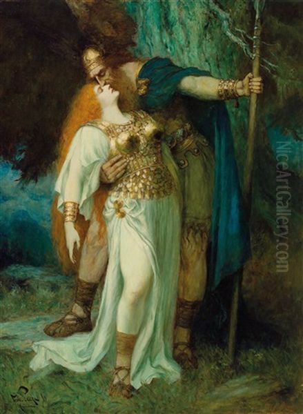 Wotans Abschied Von Brunhilde Oil Painting by Ferdinand Leeke