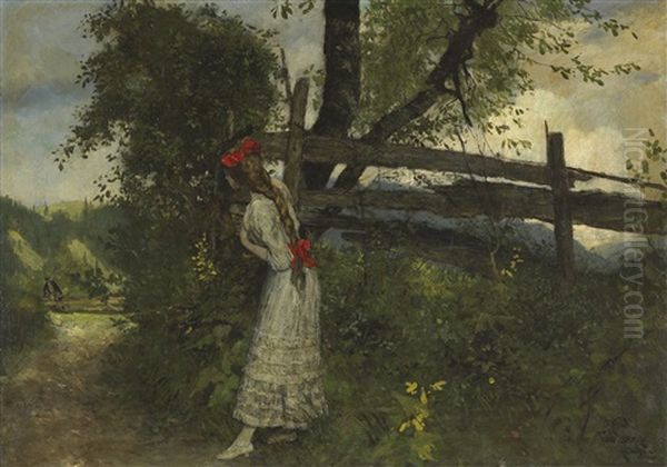 Madchen In Erwartung Ihres Liebhabers Oil Painting by Ferdinand Leeke