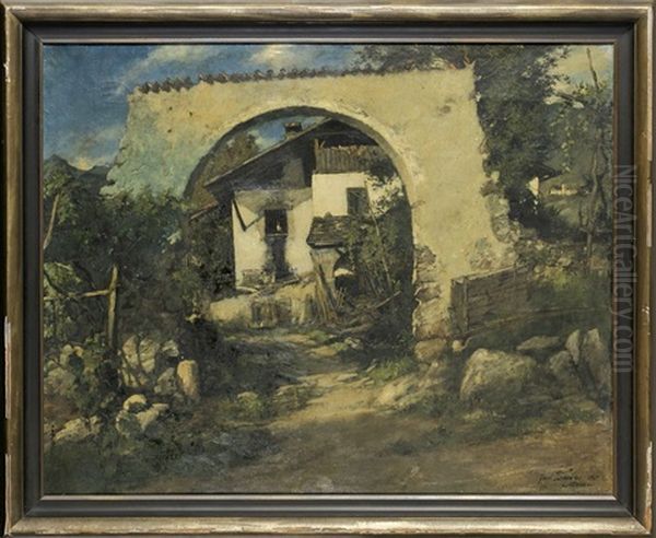 Tiroler Bauernhaus Oil Painting by Ferdinand Leeke