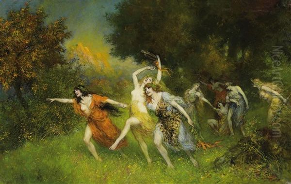 Tanzende Nymphen Oil Painting by Ferdinand Leeke