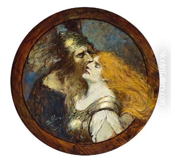 Wotans Abschied Von Brunhilde Oil Painting by Ferdinand Leeke