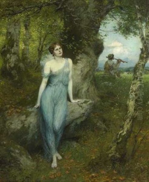 Hirtenlied Oil Painting by Ferdinand Leeke