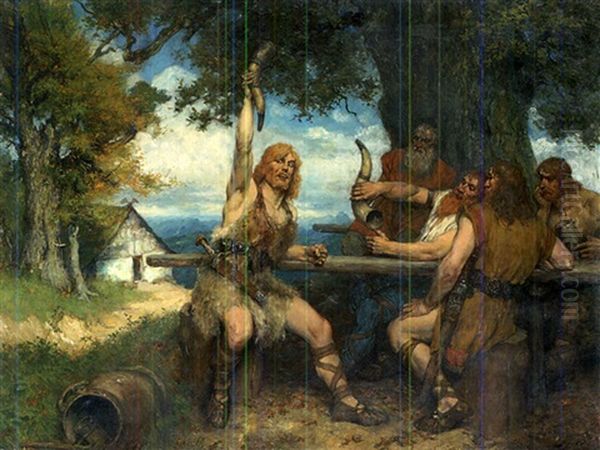 Germanen Beim Trinkgelage Unter Einer Eiche Oil Painting by Ferdinand Leeke