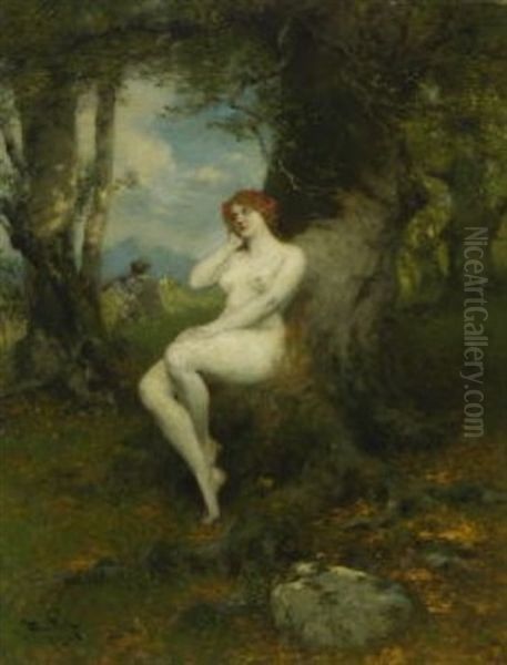 Nymphe Im Wald Oil Painting by Ferdinand Leeke