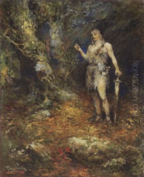 Siegfried Mit Dem Ring Oil Painting by Ferdinand Leeke