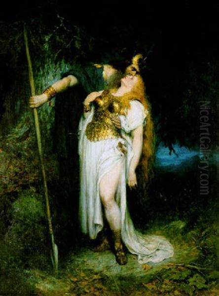 Wotans Abschied Von Brunhilde Oil Painting by Ferdinand Leeke