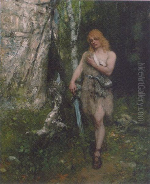 Siegfried In The Forest Oil Painting by Ferdinand Leeke