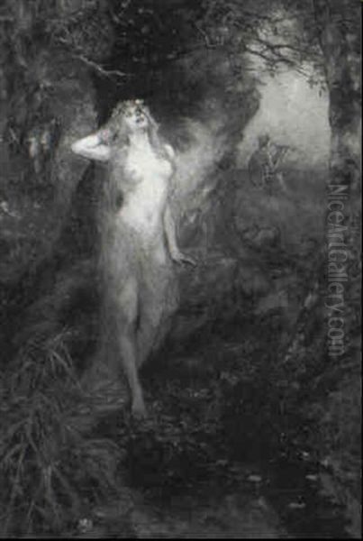 Nymph In A Forest Glade Oil Painting by Ferdinand Leeke