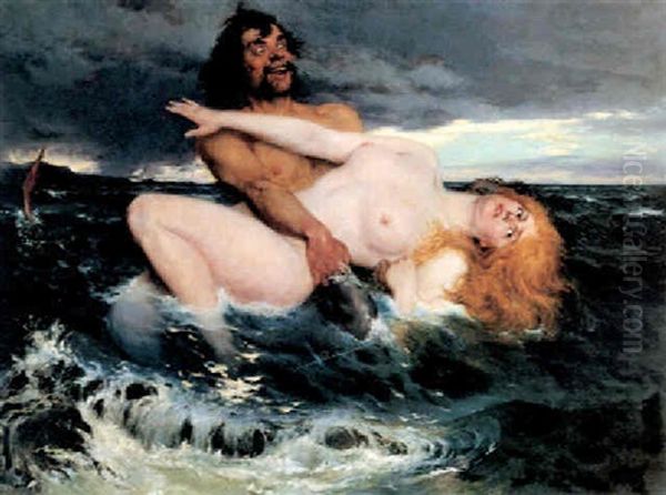 Triton Und Nereide Oil Painting by Ferdinand Leeke