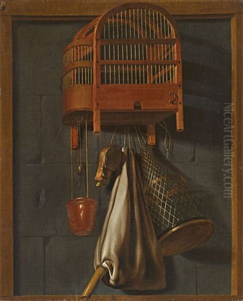 Hunt Still Life With A Bird In A Cage Oil Painting by Antonius Leemans