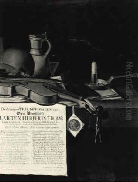 A Vanitas Still Life Homage To The Admiral Marten Herperts Oil Painting by Antonius Leemans