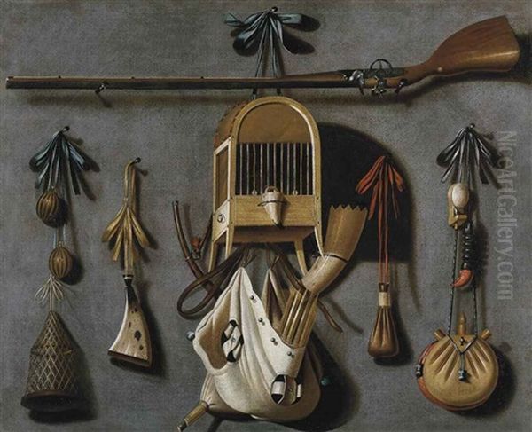 Trompe-l'oeil Sur Le Theme De La Chasse Oil Painting by Johannes Leemans