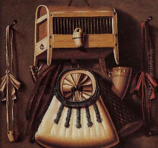 Trompe-l'oeil: Nature Morte A La Cage Aux Oiseaux Oil Painting by Johannes Leemans