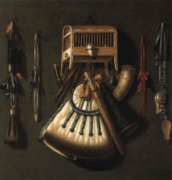 Still Life With Bird Hunting Instruments by Johannes Leemans