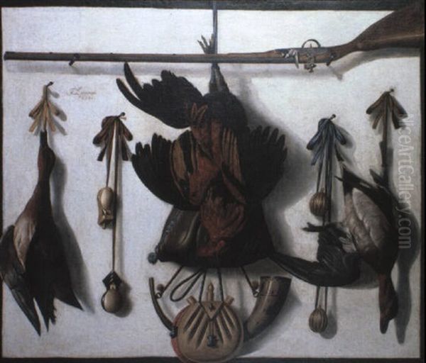 Still Life With Birds And Hunting Paraphernalia Oil Painting by Johannes Leemans