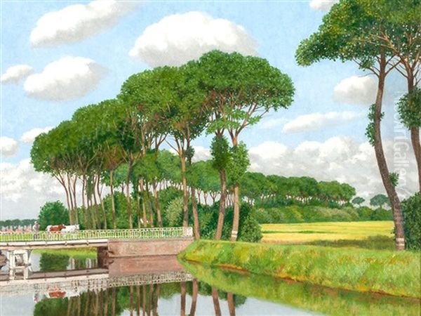 Canal En Flandre Oil Painting by Joseph (Jef) Leempoels