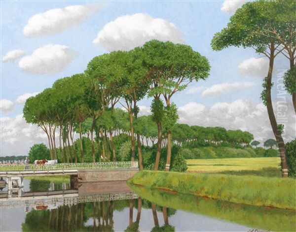 Canal En Flandre Oil Painting by Joseph (Jef) Leempoels