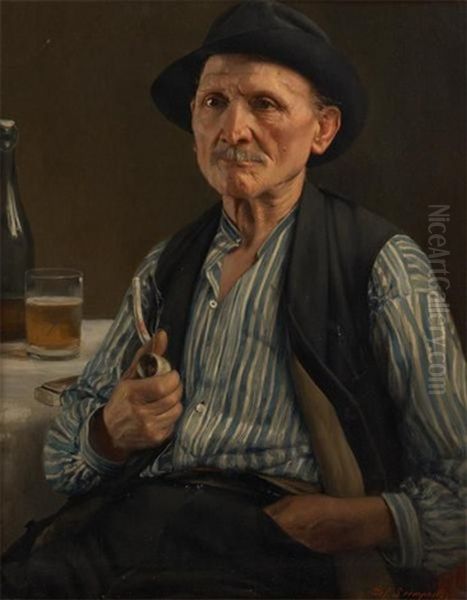 Buvant Sa Chope Oil Painting by Joseph (Jef) Leempoels