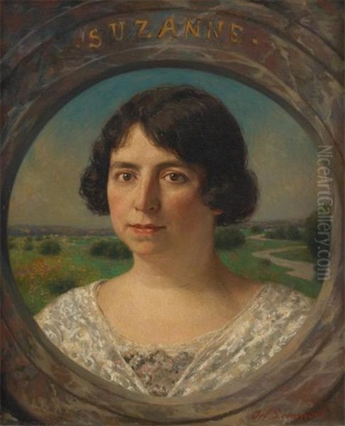 Portrait De Suzanne Sur Fond De Paysage Oil Painting by Joseph (Jef) Leempoels