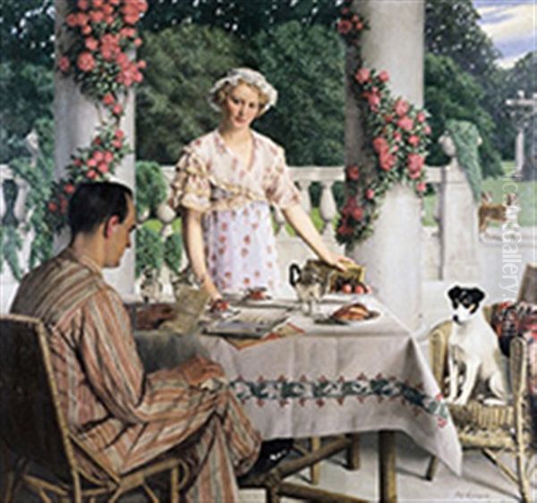 Dejeuner Sur La Terrasse Oil Painting by Joseph (Jef) Leempoels