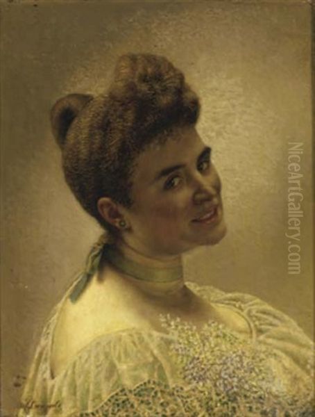 Portrait Of A Woman Oil Painting by Joseph (Jef) Leempoels